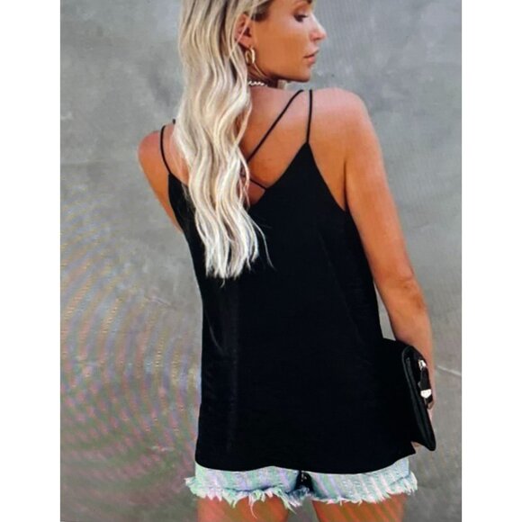 Pol Black Studded Strappy Tank Top With V-Neckline & Cross Back Design - Size S - Picture 2 of 16